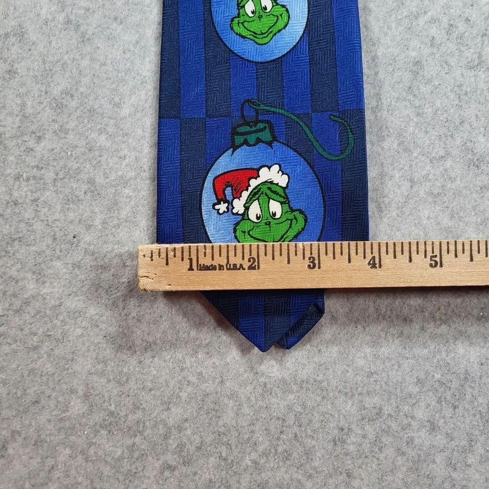 Vtg The Grinch Dr. Suess Blue Mens Neck Tie Approx 56x4 Face Christmas Ornament‎